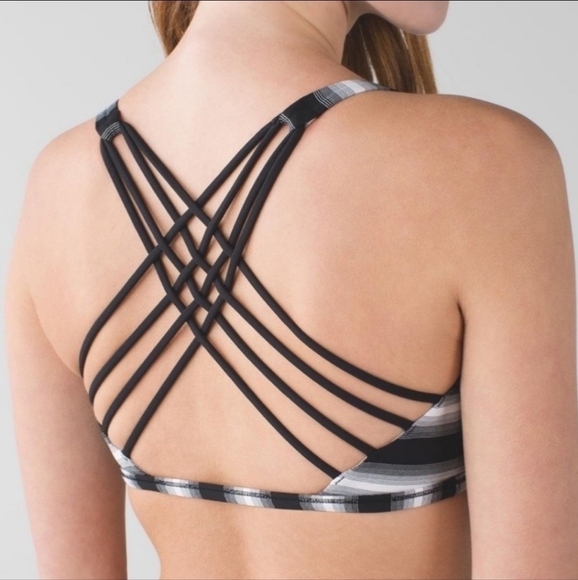 LULULEMON Free To Be Wild Black White Capilano Stripe Sports Bra - Picture 3 of 7